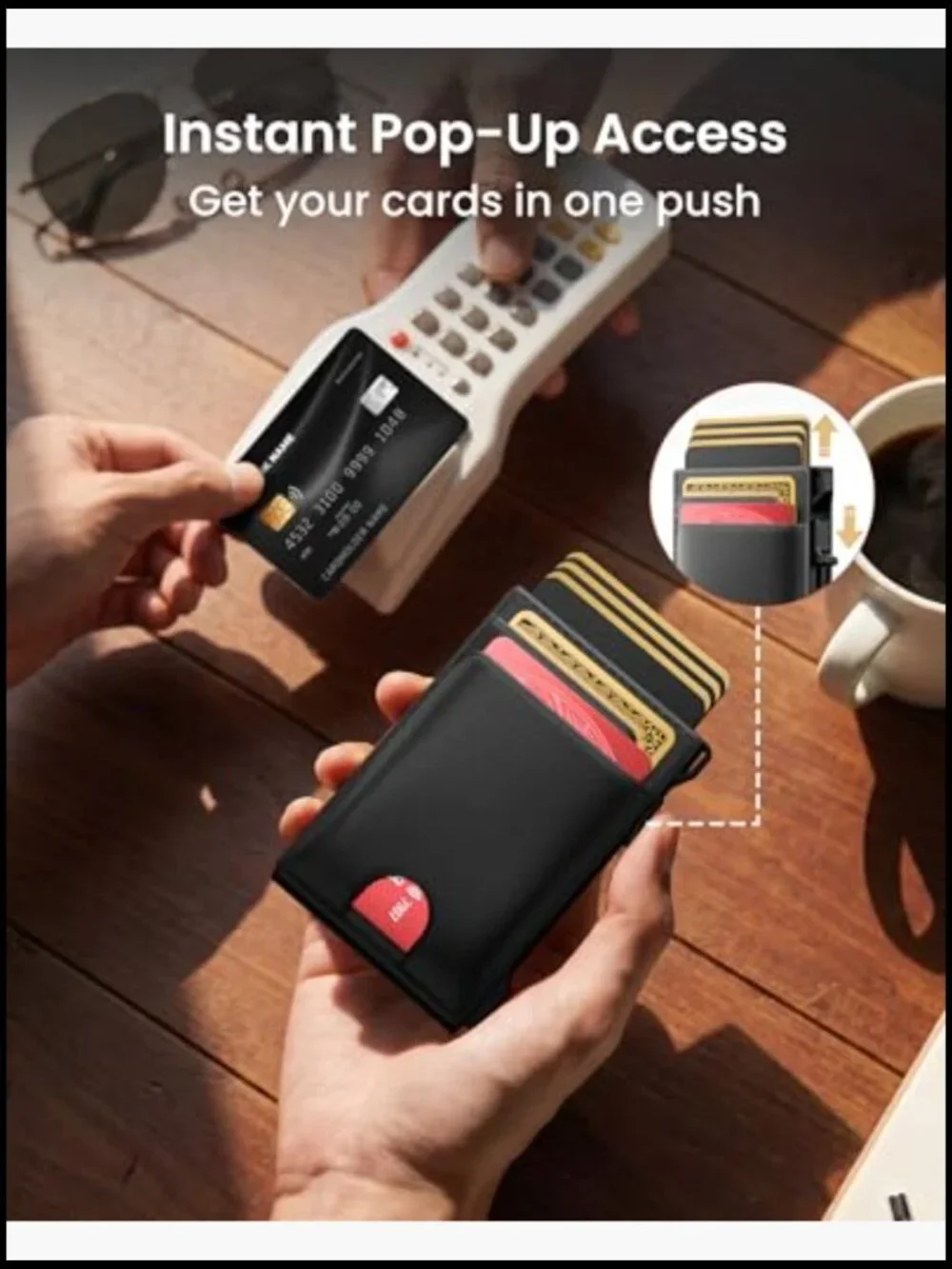 Slim Pop Up Card Holder with RFID Blocking and Money Clip